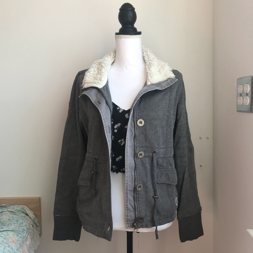 Grey Aeropostale High Fur Collar Jacket
